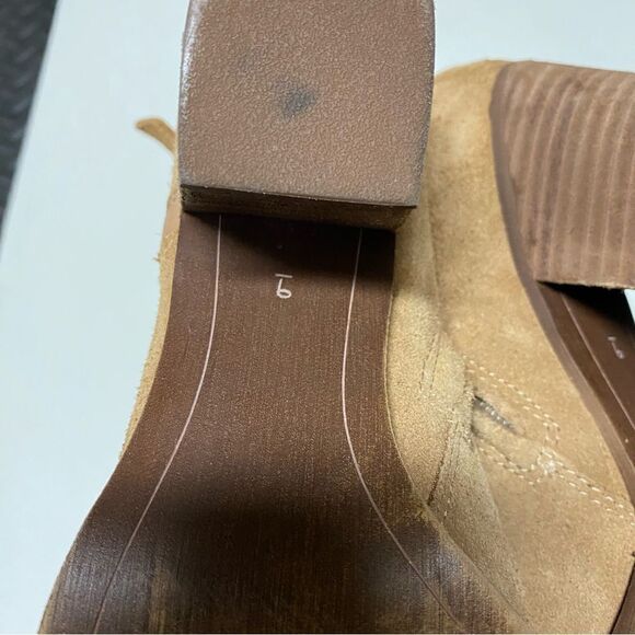 Sam Edelman tan Suede leather MAURINE WESTERN CUTOUT ANKLE BOOTS almond toe 9 - Picture 12 of 13